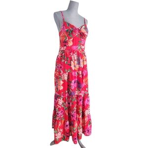 Eliza J Red Floral Midi Dress Adj Spaghetti Straps Sweetheart Neckline Lined
